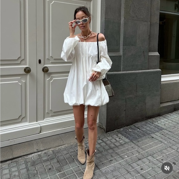 Zara Elegant White Off-Shoulder wide oversize Dress - Picture 1 of 10